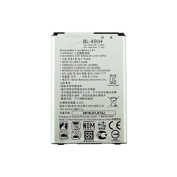 Batterie de remplacement pour LG K3 (K100 LS450) / K4 2016 (K120 K121 K130), BL-49JH Batterie de remplacement pour LG K3 (K100 LS450) / K4 2016 (K120 K121 K130), BL-49JH